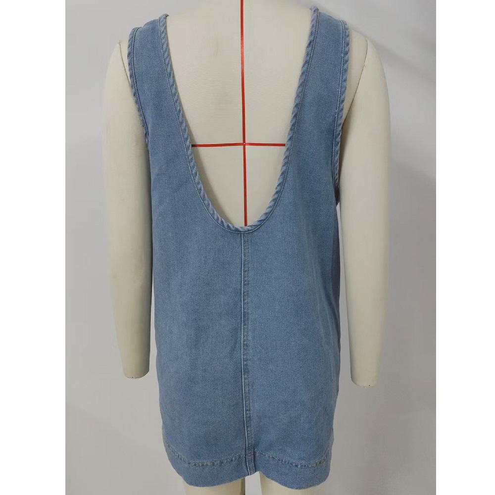 Gilets Robes en Jean Denim pour Femmes Sans Manches Épaules Dénudées Dos Nu Décontracté Robe Débardeur Avec Poches
