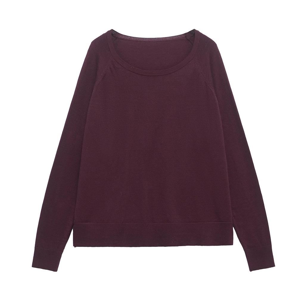 2025 Spring European & American Style Women's Fine Knit Long Sleeve Round Neck Top