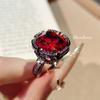 Dark Red Corundum Set, Personalized Black Gold Ring, Femininity Pendant, Necklace, Colorful Treasure Stud Earrings.