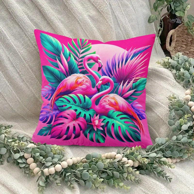 1 ks povlak na polštář Flamingo Tropická Zeleň, Vhodný na pohovku, do ložnice, obývacího pokoje, Živý dárek pro milovníky dovolenkového stylu