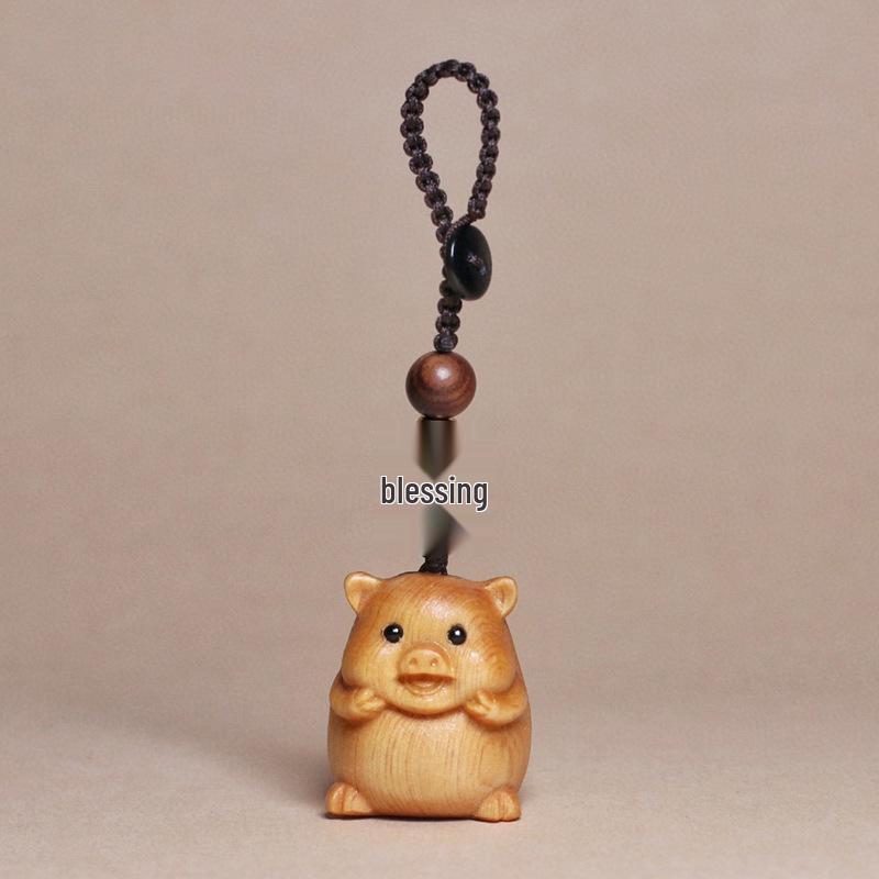 Cliff Cypress Zodiac Keychain Wood Carving Pendant Charm