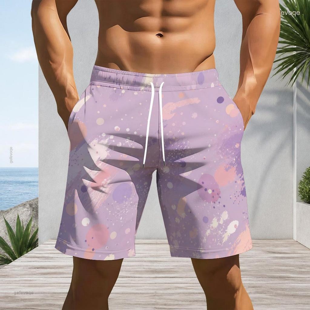 Men Plus Size Beach Shorts Abstract Black Gold Geometric Marble Print Drawstring Casual Swim Trunks For Summer Surfing Swimming