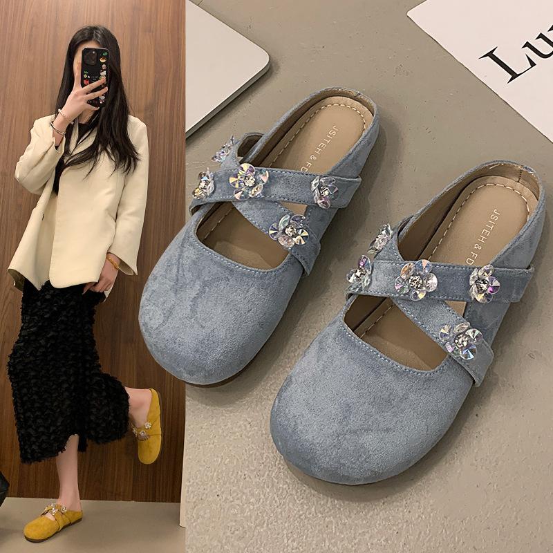 

Rhinestone square head Mary Jane women s shoes in the summer of 2025 new shallow mouth flat sole shoes fairy wind ladyshoes outside 40