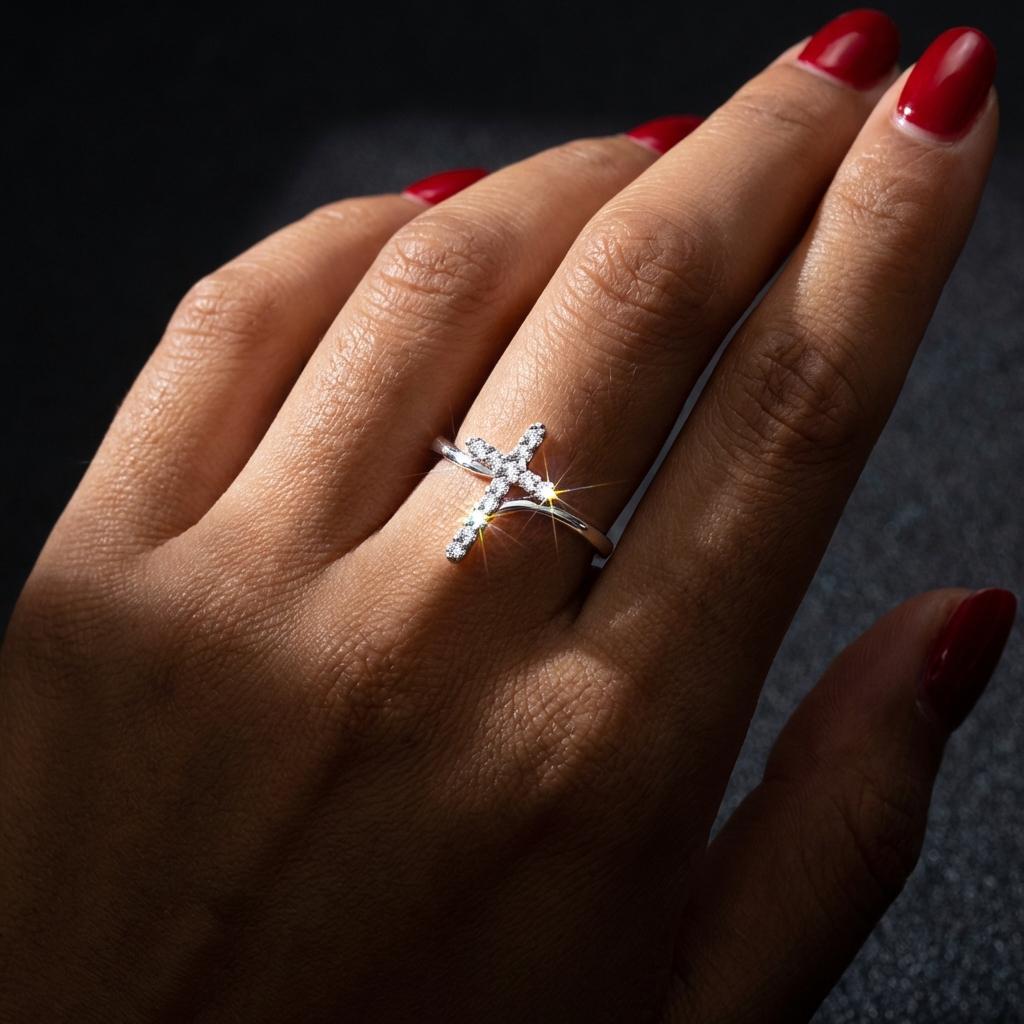 Dainty Sparkling Zircon Cross Ring for Women Silver Color Adjustable Open Finger Ring 2026 Trend Party Jewelry Best Friend Gift