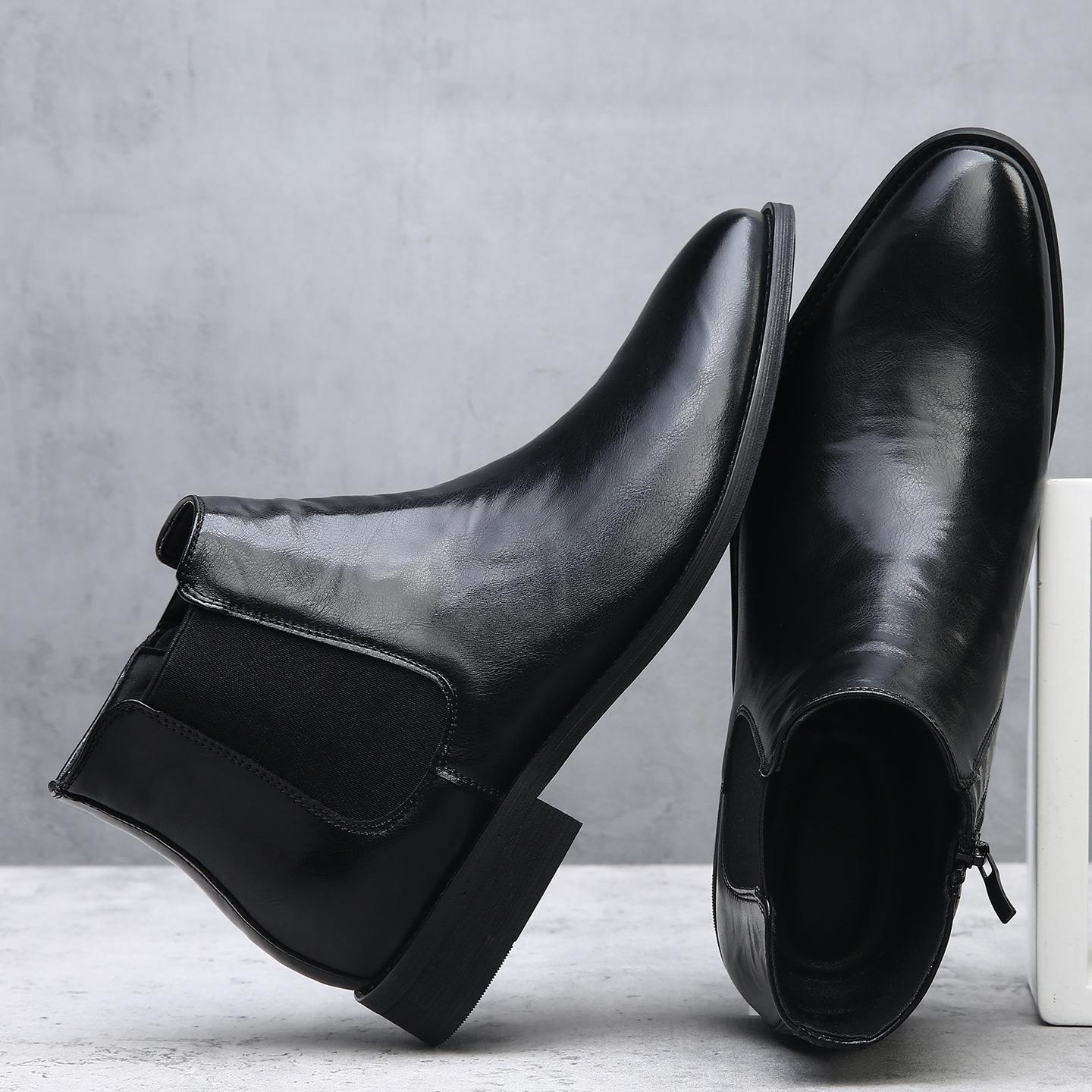 

Men s shoes autumn and winter new men s Chelsea boots foreign trade large size British leather shoes polished retro foot boots 38 чёрный