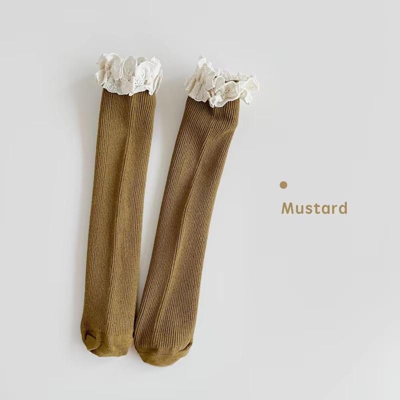 1 Pair Girls Princess Knee High Socks With Lace Ruffle Cute Long Tube Calf Socks For Baby Kids Stacked Leg Warmers