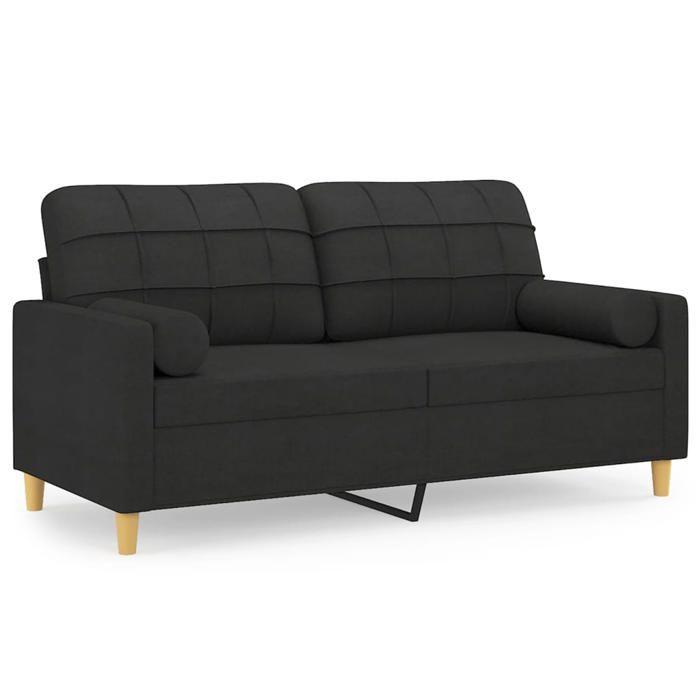 2-seater Sofa - Maison Exclusive - Seat Width 140 Cm - Black Polyester Fabric - Metal Structure