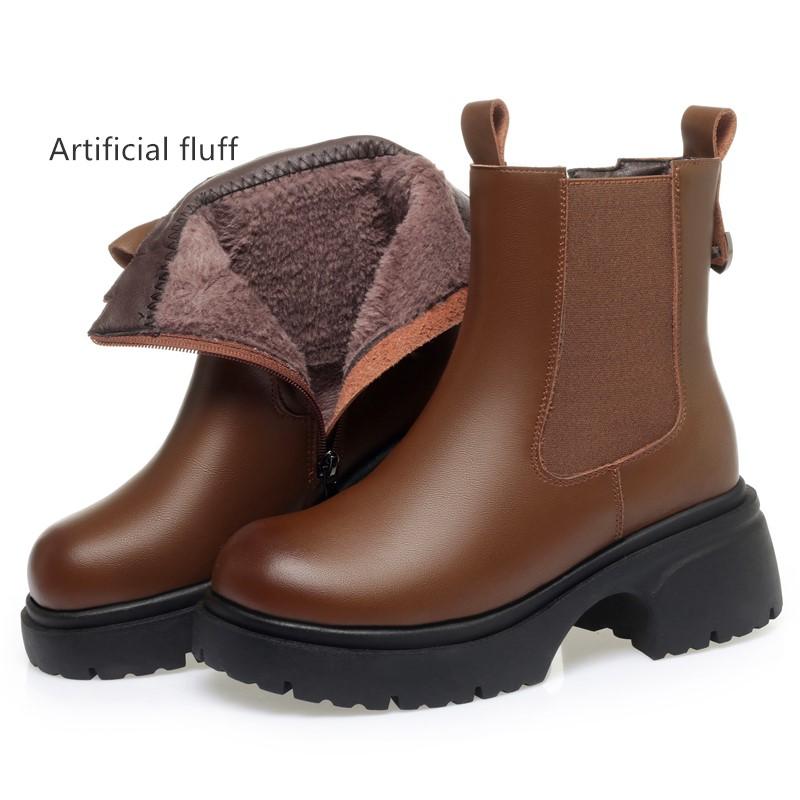 Fashion AIYUQI Snow Boots Women 2025 New Genuine Leather Women Ankle Boots British Style Natural Wool Winter Warm Women Chelsea Boots