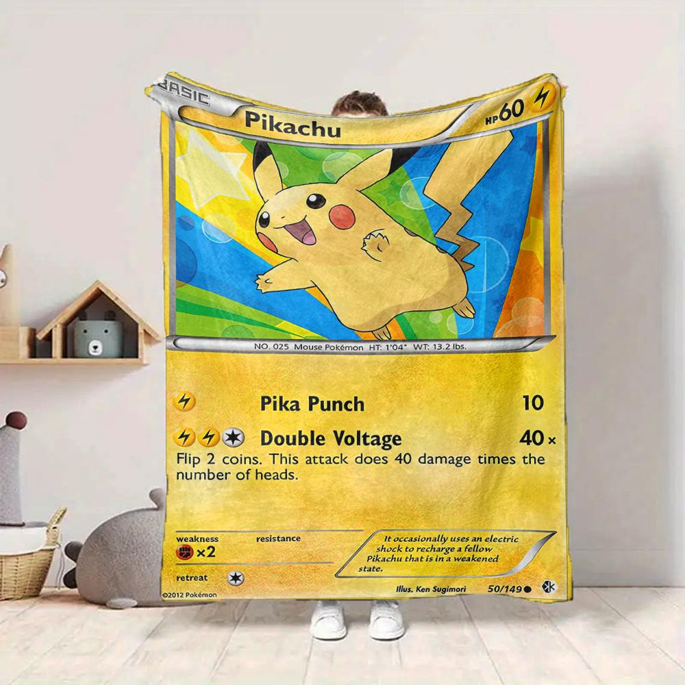 1Pc Pikachu Power Card Blanket Soft And Comfortable Casual Warm Camping Travel Christmas Halloween Xmas Gift M928538
