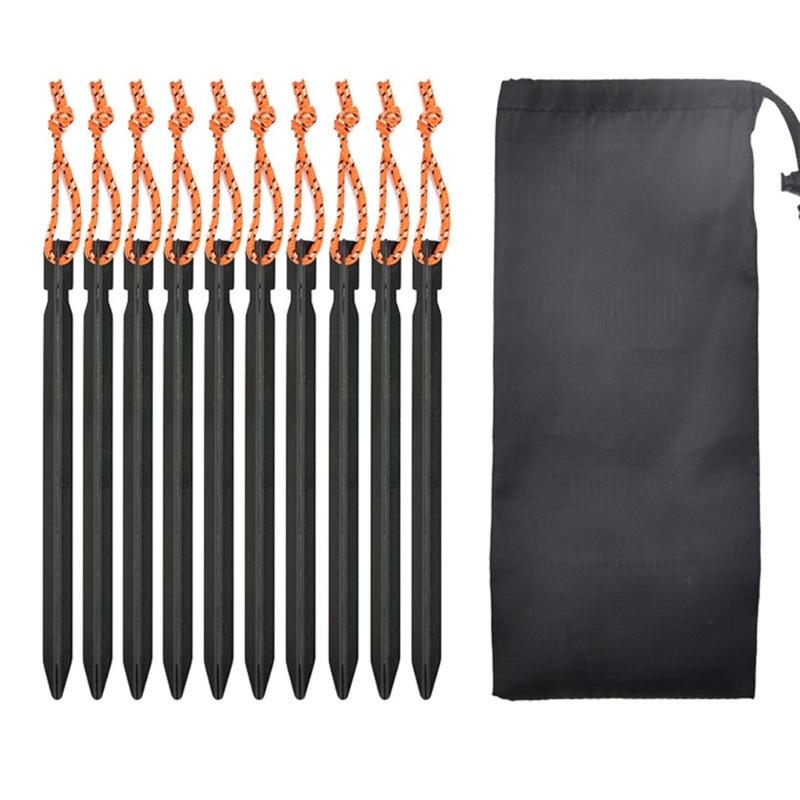 

10Pcs Aluminiums Alloys Camping Tent Peg Heavy Duty Tent Peg Outdoor Ground Anchors Ground Nails With Wind Rope чёрный