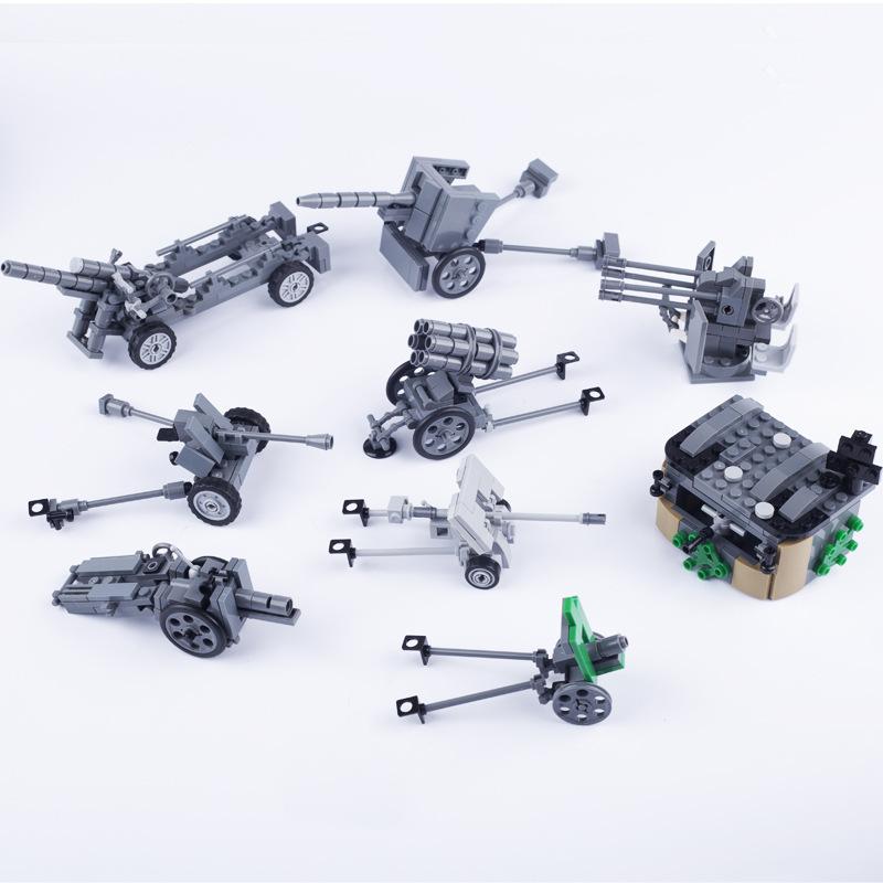Military Scene Soldier Figure Weapon Anti-Tank Gun Artillery Small Particle Building Block Toy
