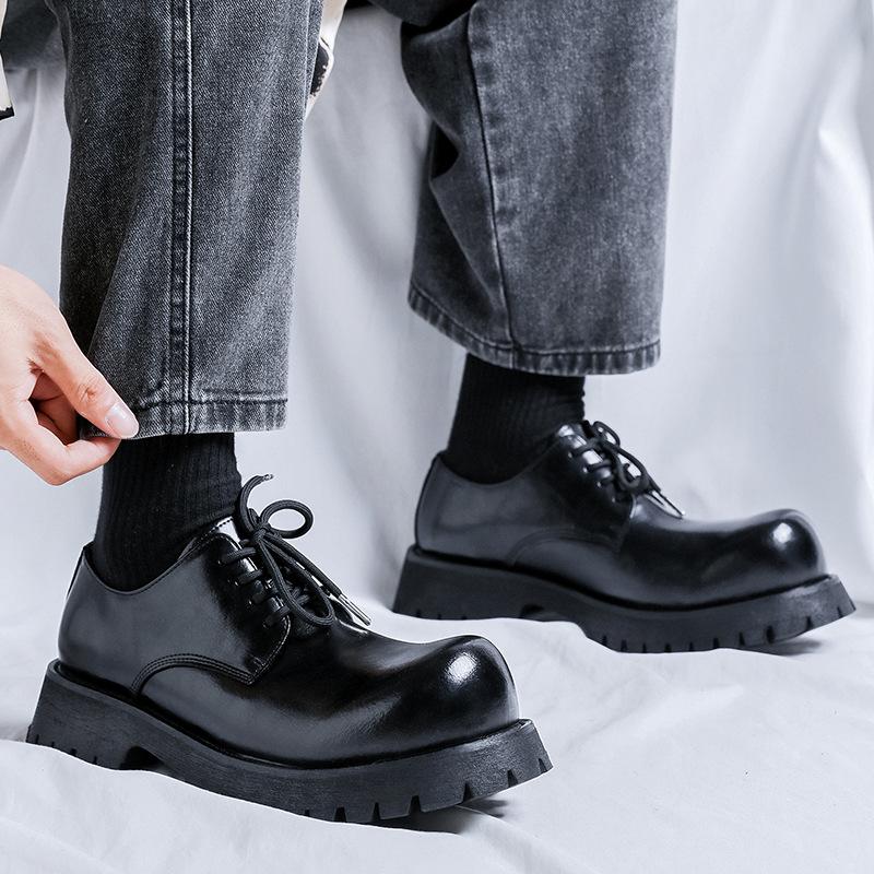 Kožené boty pánské podzimní a zimní ležérní britský styl pro mladé zvýšené derby boty platforma černé martensky 1098-R