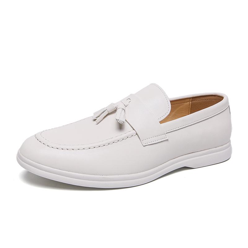 Men s Versatile Leather Tassel Loafers: Slip-On Business Casual Moccasins for Driving, Trendy Large Size Shoes 43