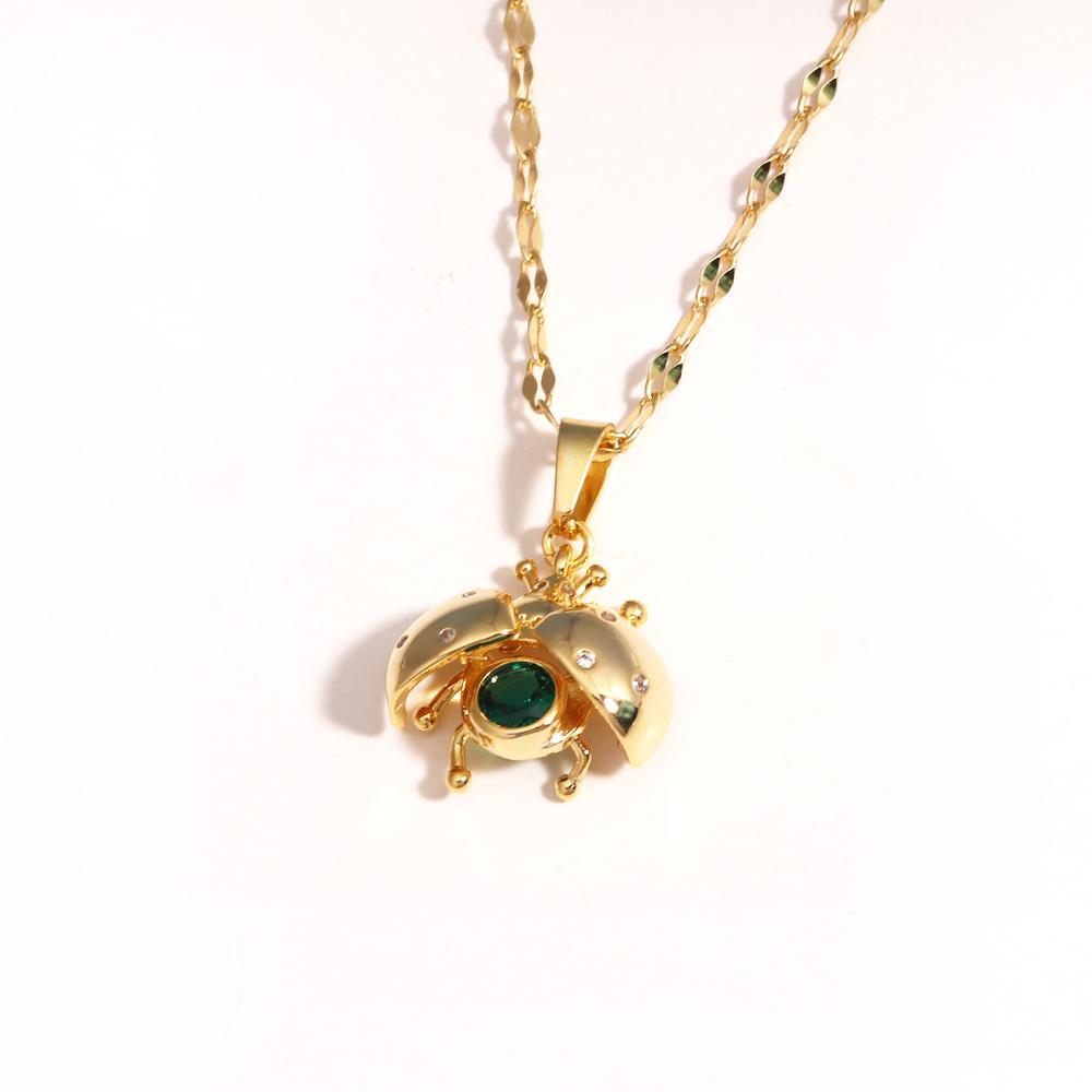 Collane Pendenti Coccinella in Acciaio Inossidabile Color Oro per Donne Moda Zircone Colorato Charm Collana Animale Gioielli Femminili