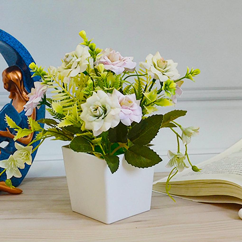 Artificial Potted Flower Lifelike Cloth Flower Plastic Flowerpot Simulation Decor