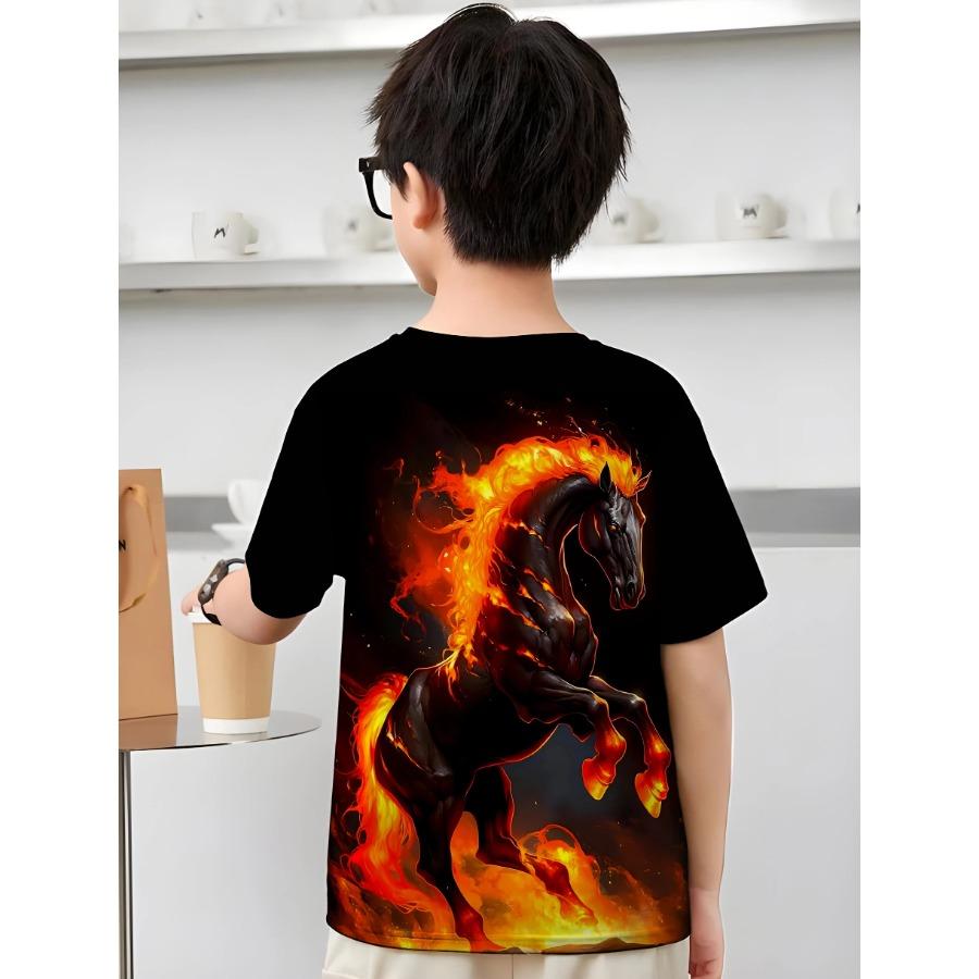Dětská trička 3D Fire Horse Oblečení Chlapec Dětské tričko Dětské oblečení Chlapecké oblečení Topy Tričko s krátkým rukávem pro chlapce
