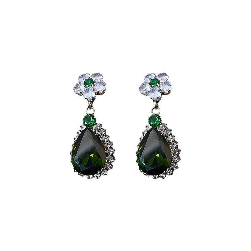 Green Zircon Floral Leaf Necklace Set Women Elegant Chain With Micro-Paved Alloy Pendant Fashionable Jewelry Gift