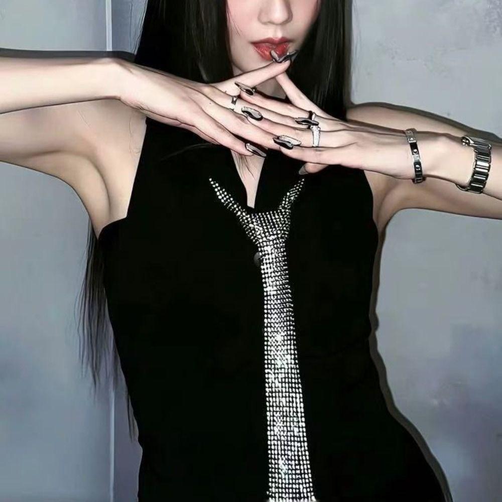 Svart Strassslips Koreansk Strassslips Mode Långt Halsband JK Uniform Dekoration