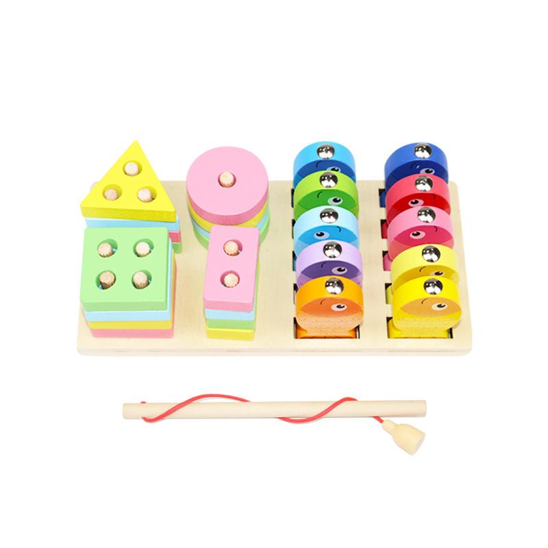 

Children s Wooden 2-in-1 Magnetic Fishing Harness Parent-Child Shape Cognitive Matching Early Education Wooden Toys