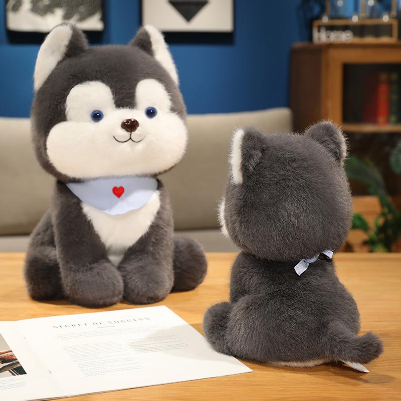 Cute Stuffed Animal Soft Husky Christmas Gift Plush Toy Sitting Dog Creative Huggable Pillow Puppy Doll