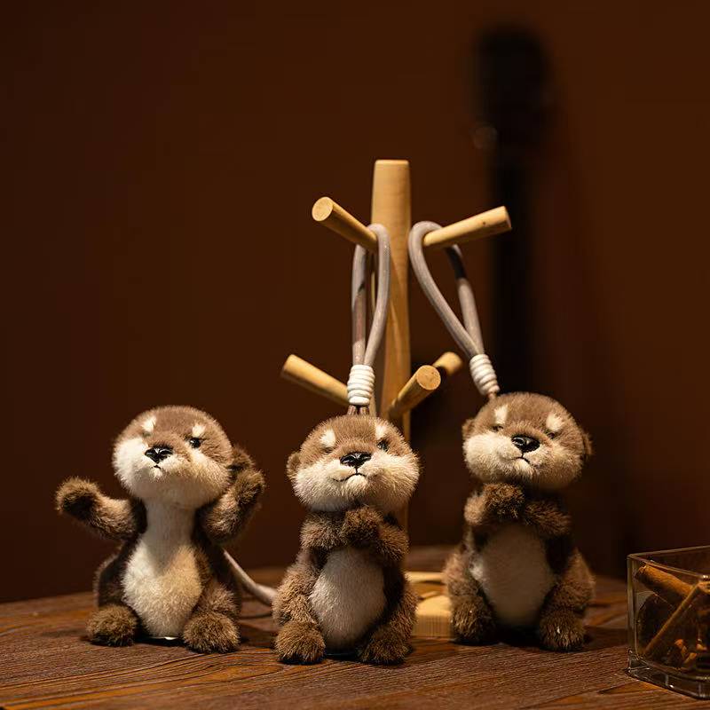 Roztomilý vydří plyšový klíčenka Realistický plyšový vydří zvířecí přívěsek Panenka Měkké plyšové hračky Kroužek na klíče pro ozdobu tašky Dárky Dívka