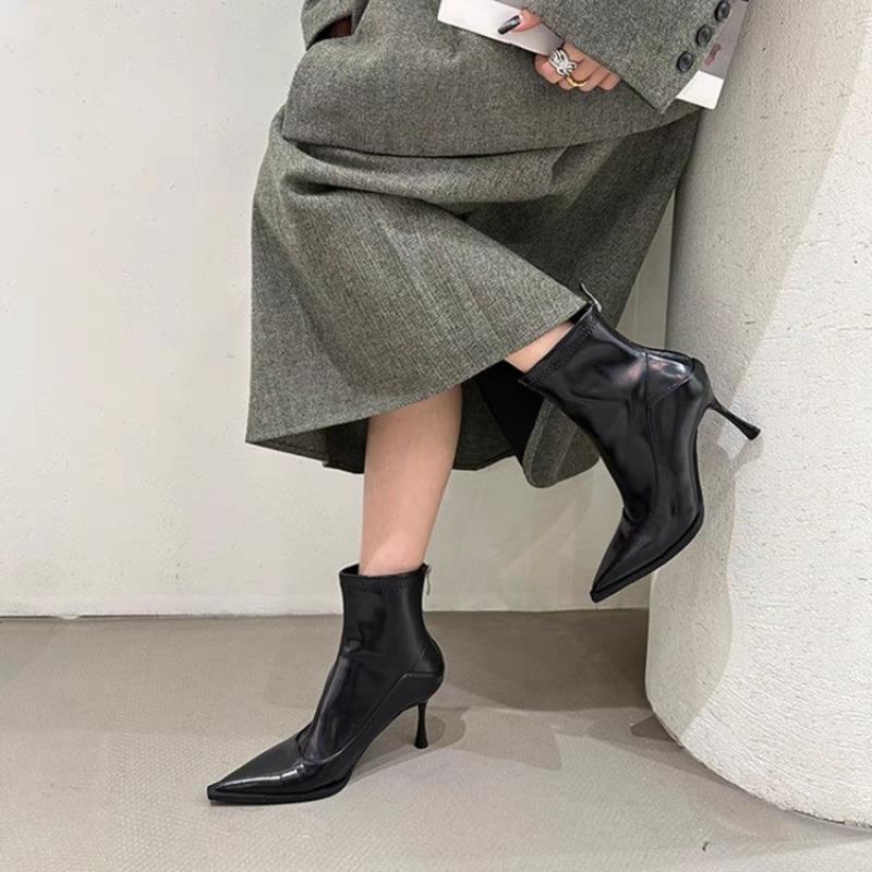 Autumn Winter Women Slim Ankle Boots Fashion Elegant Pointed Toe Shoes Thin High Heel Women's Morder Short Booties