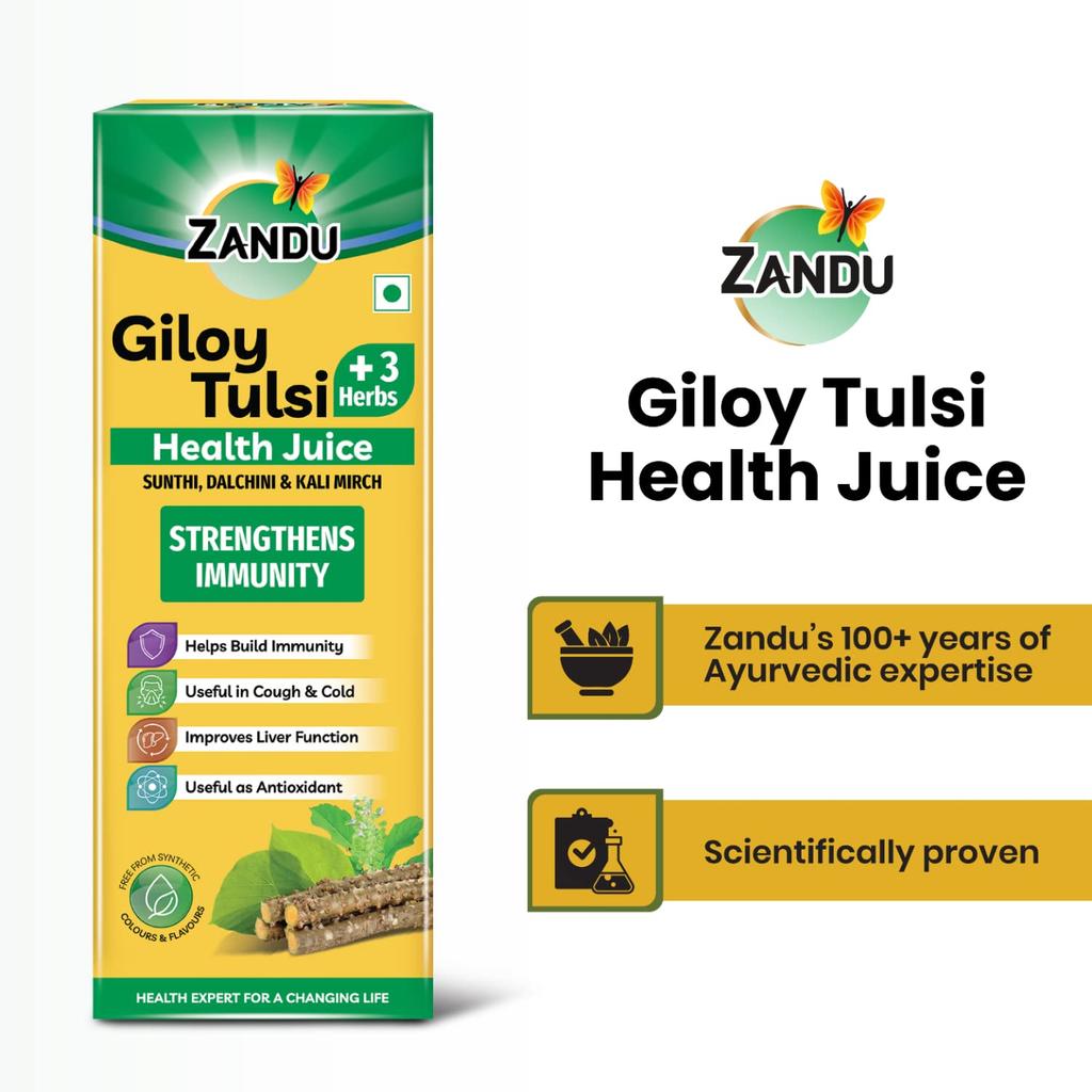 Zandu Giloy Tulsi Health Juice With 3 Added Herbs 1 L Natural Herbal Wellness Drink With Antioxidant Support And Daily Vitality Care