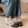 Designer Fluffy Mary Jane Shoes Fashion Shallow Slip On Shoes Winter Warm Square Toe Thick Heel Shoes