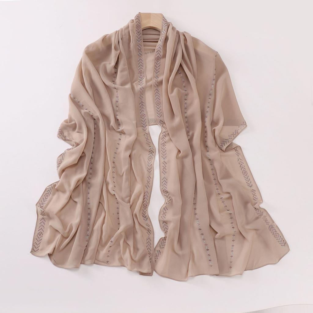Diamond Pearl Chiffon Hijabs For Women Muslim Fashion Long Shawl Head Wrap For Women Turbans For Women Ramadan Turban Femme