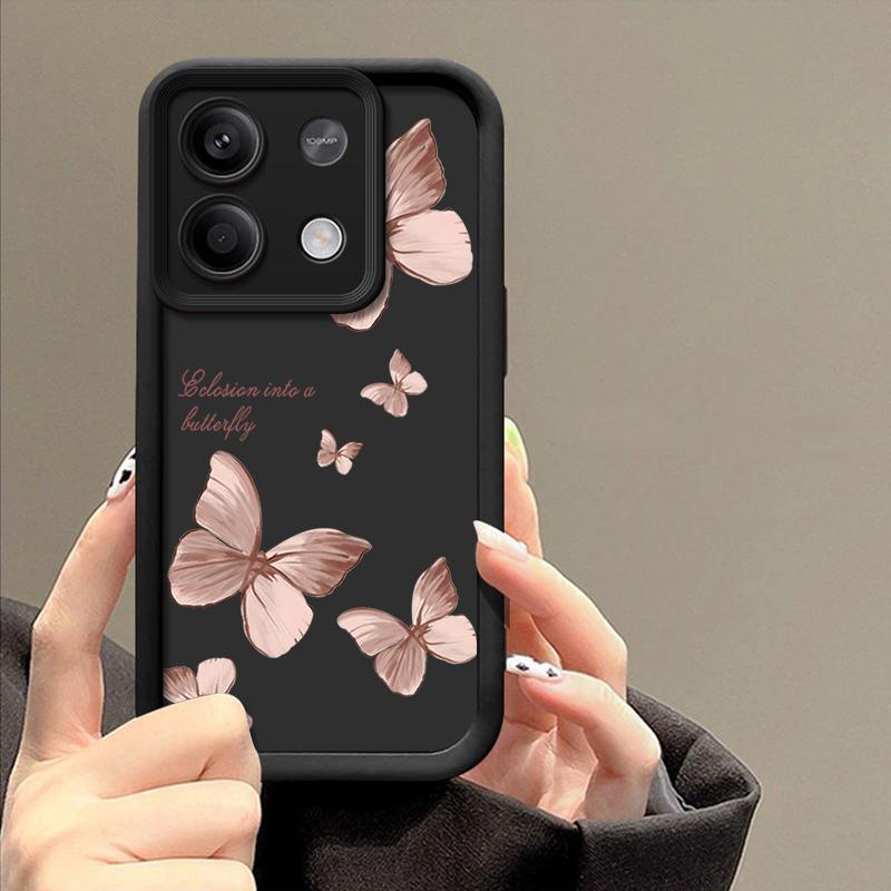 Solid Color Butterfly Pattern Matte Phone Case For Xiaomi 14T Pro 13T Poco F6 X6 Pro M6 X5 Redmi Note 14 Pro 13 12 11 10 Shockproof TPU Soft Cover