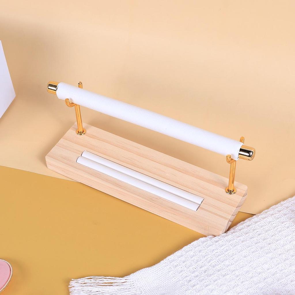 Luxury Wooden White Leather Ring Display Stand for Jewelry Photography