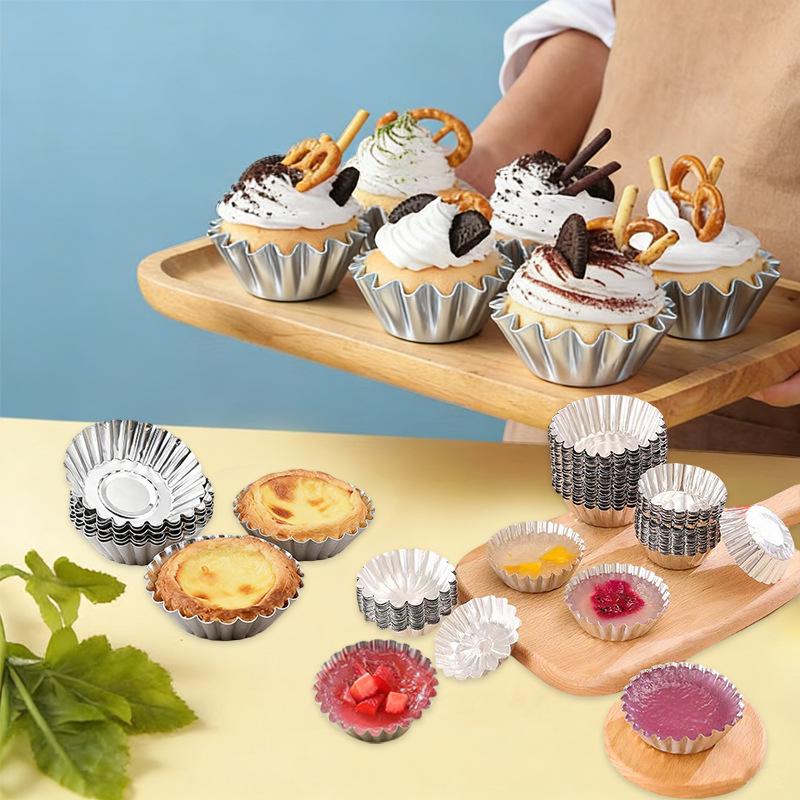 High-Temperature Disposable Chrysanthemum Foil Baking Cups for Cakes, Pudding, Egg Tarts Small Chrysanthemum Cup 75/65ml
