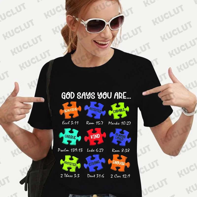 God Says I Am Autism Shirts for Women Clothing Be Kind Retro Tshirts Harajuku Graphic Clothing Jesus Autism Womens Tops S