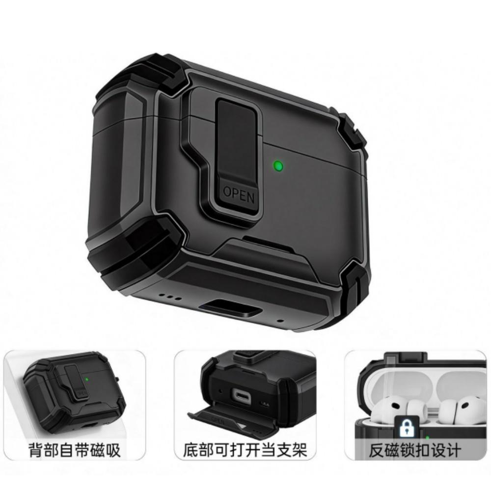 

2026 New Safety Lock for Airpods Pro 3 Case Phone Stand Design for AirPods Pro 3rd Generation Case with Cleaning Kit & Keychain for AirPods Pro 3 чёрный