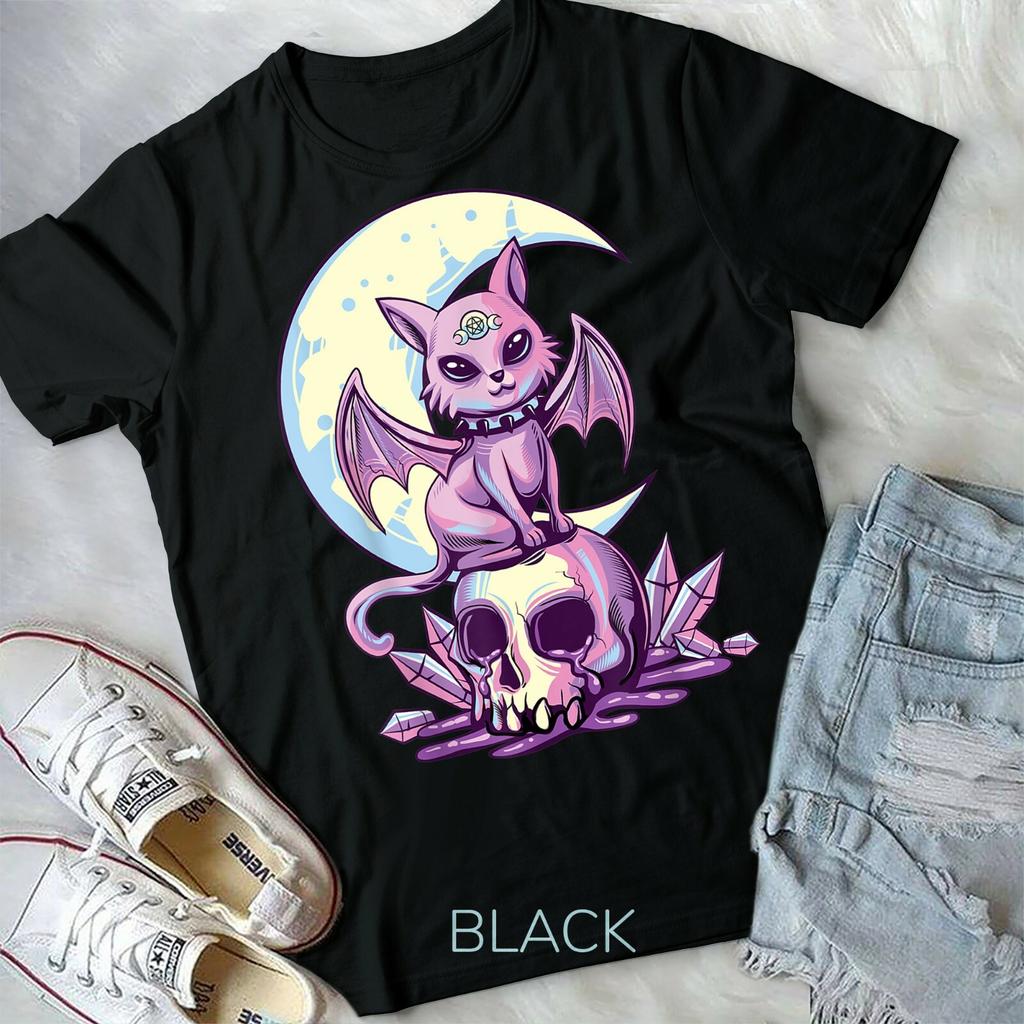 Pastel Goth Wiccan Cat Cute Creepy Witchy Cat and Skull Unisex Form T-shirt