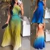Spring/Summer Women's Sleeveless Pleated Backless Gradient Dress