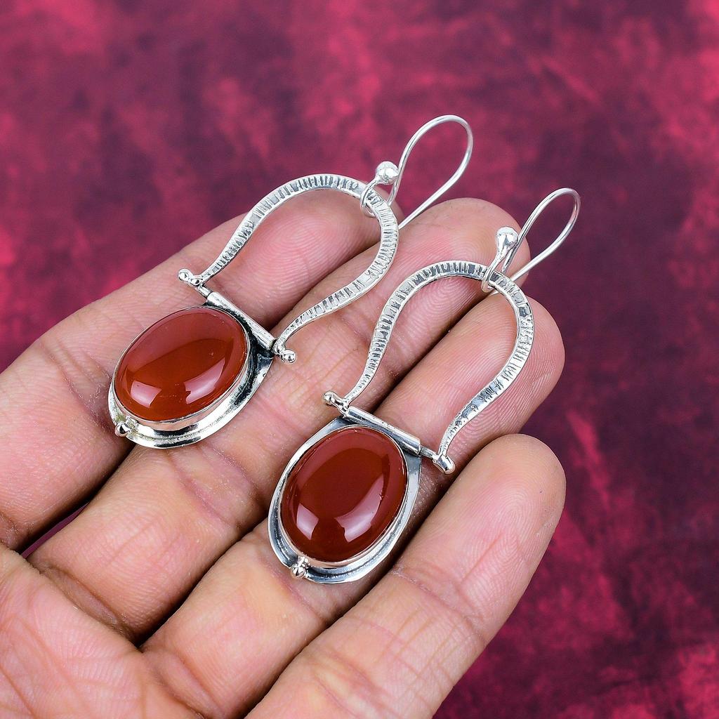 Carnelian 925 Solid Sterling Silver Earrings, Handmade Gemstone Earrings Jewelry, Gifts For Wife Brand New Earrings