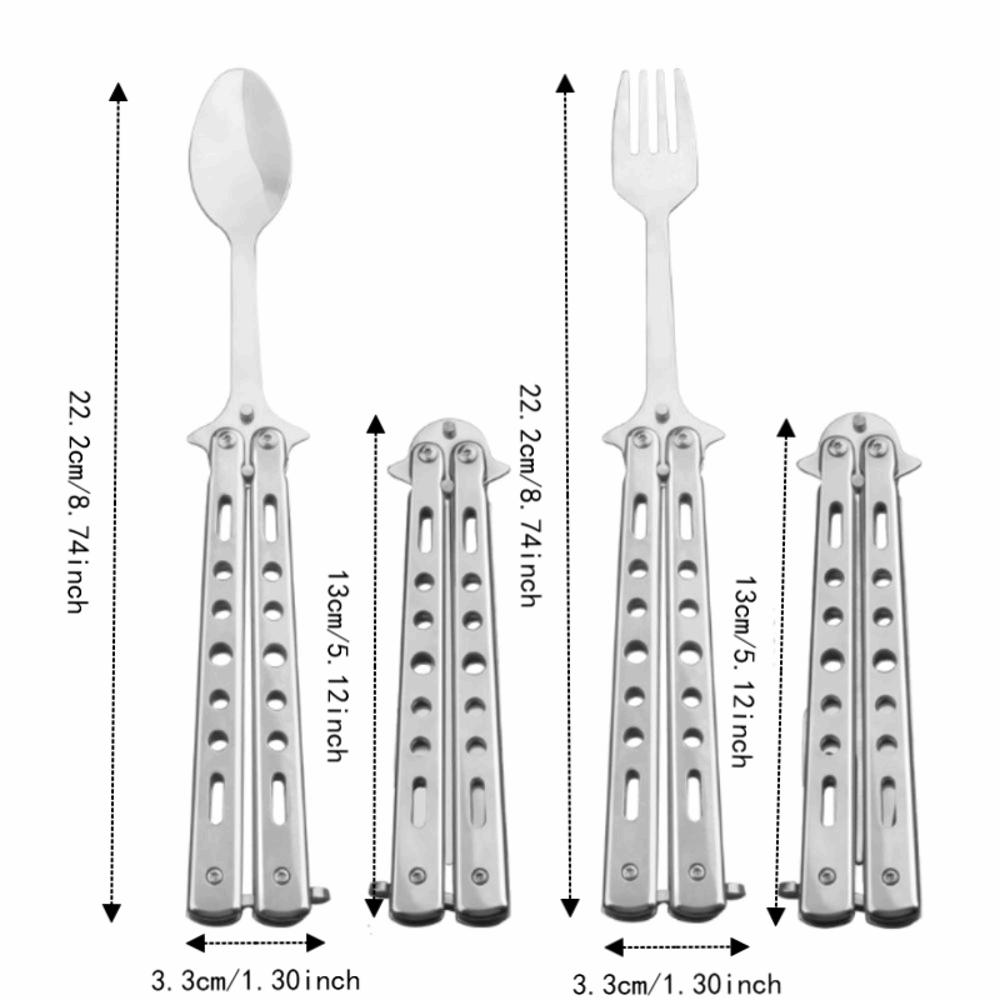 Stainless Steel Butterfly Cutter Style Folding Spoon Rust-proof Portable Spoon Forks Outdoor
