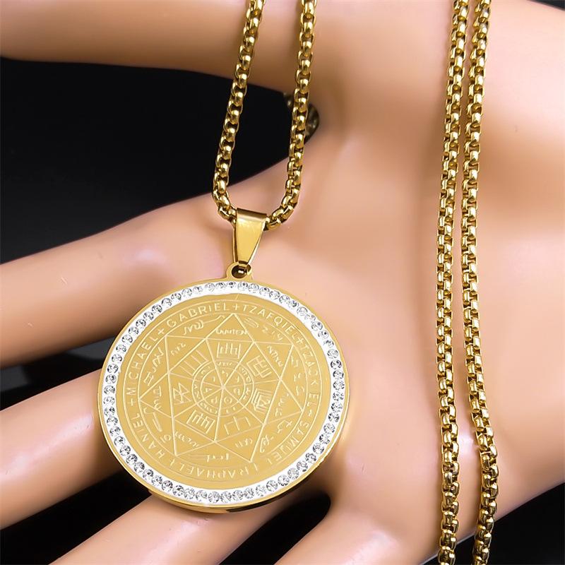 Cool Seven Angels Magic Cube Circular Plate Men's Stainless Steel Pendant Necklace