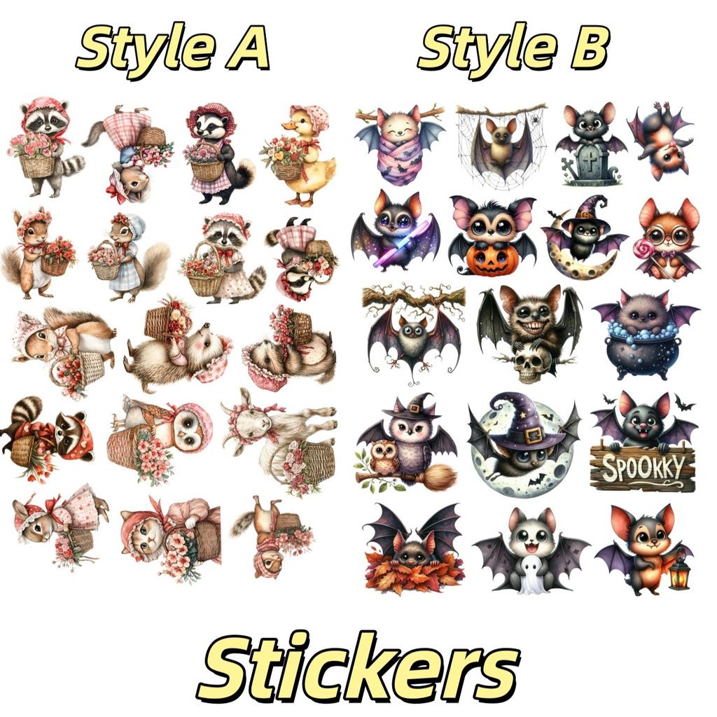 17pcs Anime Watercolor Cute Cartoon Halloween Bat Paper Stickers, for Luggage, Notebook,Diary, Album Decoration, DIY Stationery