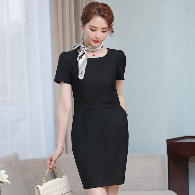 Jarní/Letní Profesionální Šaty Střední Délky s Kulatým Výstřihem pro Kosmetický Salon