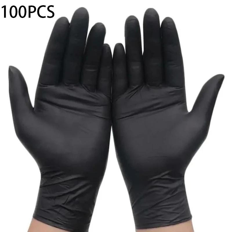 100PCS Black  Disposable  Gloves  Thick and Durable  Household Cleaning Gloves  Dishwashing Gloves  Garden Hair Dye  Tattoos M