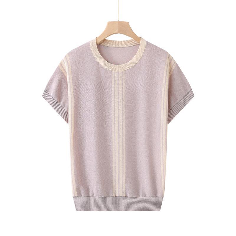Elegant Summer Knitted Short Sleeve Top for Middle-Aged Women - Fashionable & Versatile
