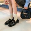 Gold Buckle Platform Small Leather Shoes Women's 2025 New Spring and Summer New British Style Leather Black One-pedal Loafers