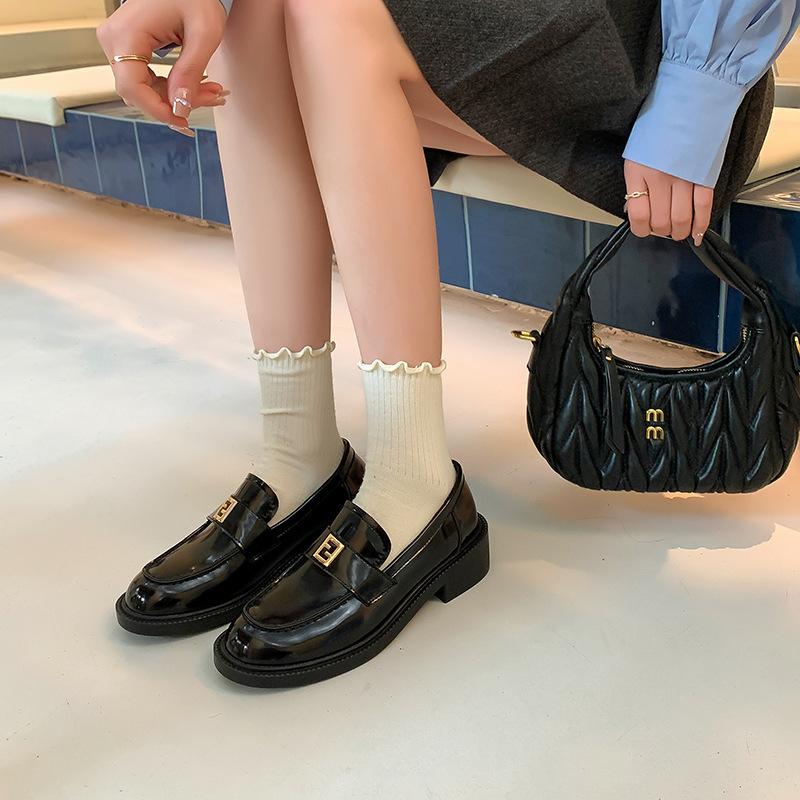Gold Buckle Platform Small Leather Shoes Women's 2025 New Spring and Summer New British Style Leather Black One-pedal Loafers