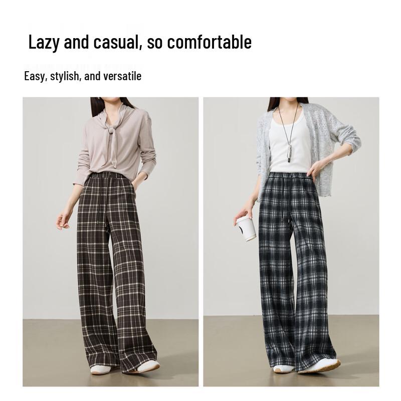 ESE-Y Women's Lazy Style Plaid Wide-Leg Casual Pants