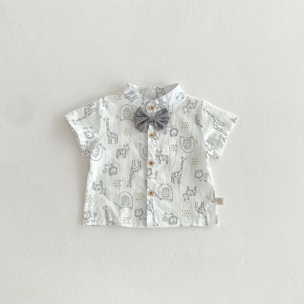 Korean Style Boys' Summer Suit: Formal 0-4 Years Short Sleeve Shirt, Shorts, & Bow Tie for Baby's First Birthday