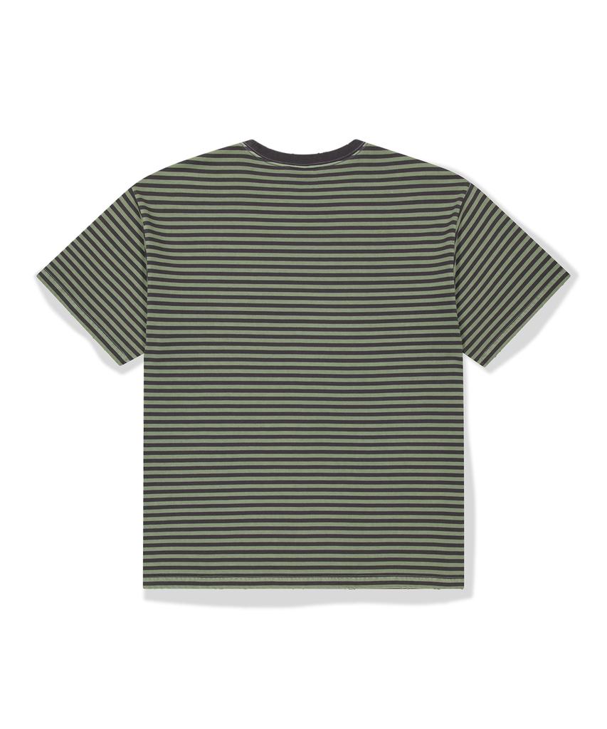 WKNDRS [Koin Seoul] Damaged Striped T-Shirt (Khaki)