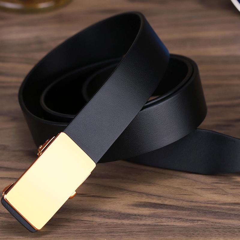 Toothless Automatic Buckle Without Holes Glossy Gold and Silver Youth Simple Belt Cowhide Belt Suit Trousers Belt