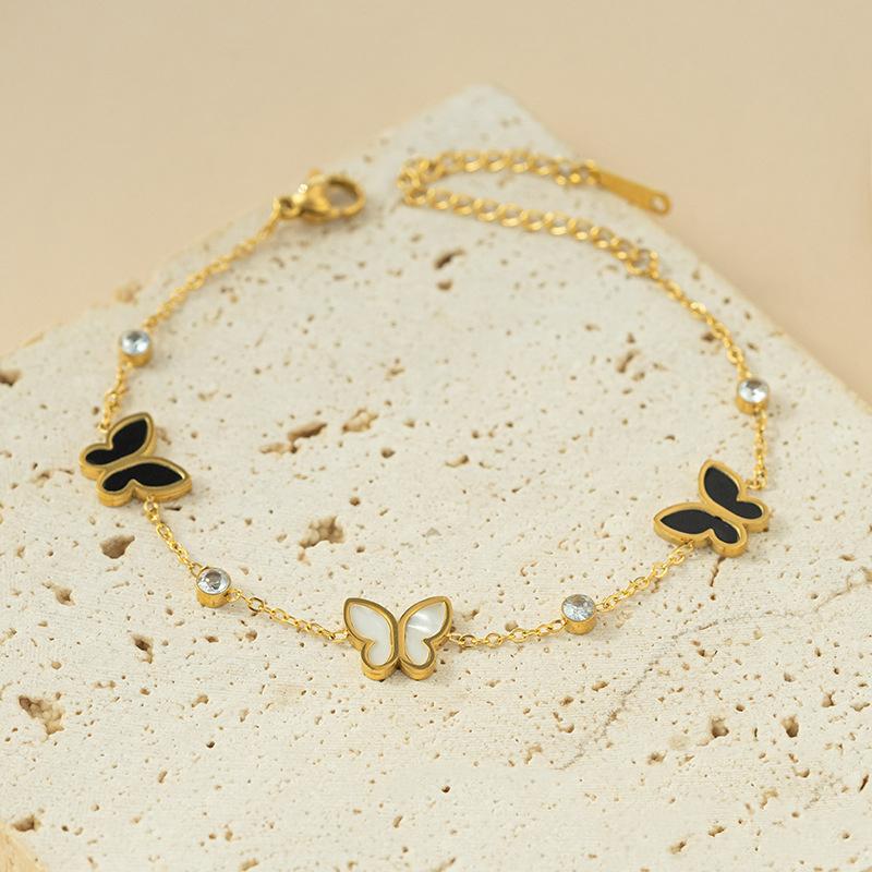 Butterfly Bracelets For Women Gold Color Stainless Steel Butterfly Pendant Layered Link Chain Hand Accessory